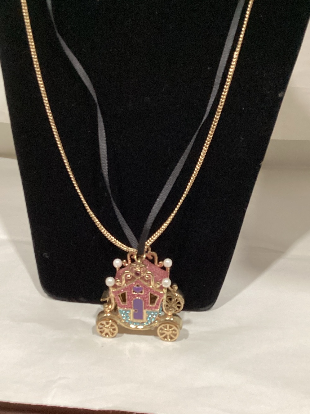Betsey Johnson Gold-Tone Pink, Blue & Pearl Princess Carriage Necklace